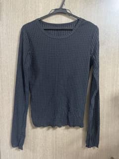 ワッフル素材 長袖カットソー ブラックのサムネイル