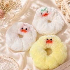 アヒル シュシュ もこもこ ヘアゴム 3点セット ハンドメイドのサムネイル