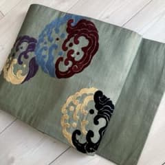 アンティーク名古屋帯 しつけ糸付 花模様の織り出し 大正浪漫 正絹 No7