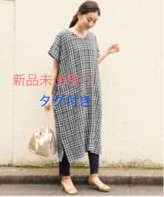 マタニティ  ワンピース　麻混ワンピース　チェックのサムネイル