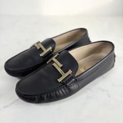 新品 トッズ 37.5 ダブルT ゴンミーニ ドライビングシューズ レザー 黒金 新品 トッズ 37.5 ダブルT ゴンミーニ ドライビングシューズ