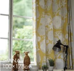 IHANA 花柄カーテン 100×178cm イエロー　４点セット特別価格のサムネイル