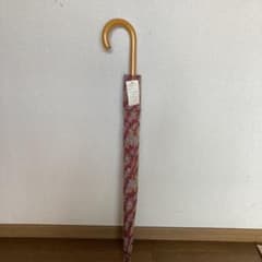 【新古品未使用】花柄 雨長傘　60㎝　16骨　レッド系　同生地カバー付きのサムネイル