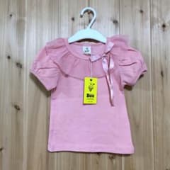 値下げ 韓国子供服 bee 衿チュールリボンTシャツ 90のサムネイル