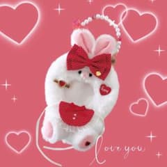 おめかし♡リボン♡しろうさぎ♡おすわりぬい服(レッド)のサムネイル