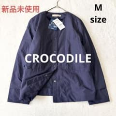5879 新品未使用 クロコダイル ノーカラージャケット ネイビー M ナイロン 5879 新品未使用 クロコダイル ノーカラージャケット ネイビー M
