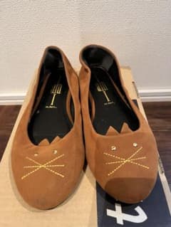 I am I 猫デザイン フラットシューズ ブラウン