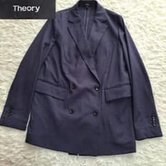 Theory】現行タグ リネン混 ダブル テーラードジャケット ネイビー