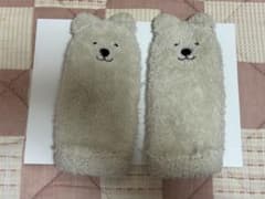 クマの顔 フリースミトン ベージュのサムネイル