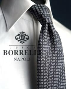 【美品】LUIGI BORRELLI／シルクリネンタイ／小紋柄／ライトネイビー 美品】LUIGI BORRELLI／シルクリネンタイ／小紋柄／ライトネイビー