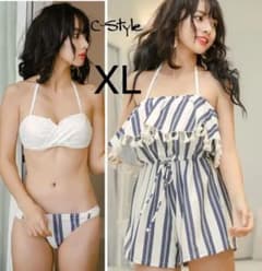 XL ビキニ　3点セット　ビスチェ風　チェック　レディース　水着のサムネイル