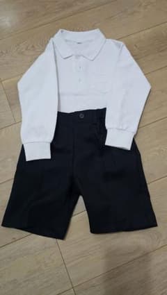 キッズ ポロシャツ 長袖 ホワイト ハーフパンツ セットのサムネイル