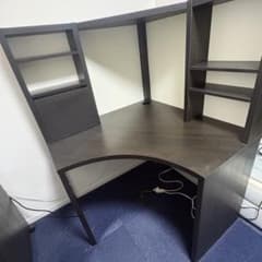 コーナーデスク パソコンデスク 収納棚付き ダークブラウン IKEA 8月まで】コーナーデスク パソコンデスク 収納棚付き ダークブラウン