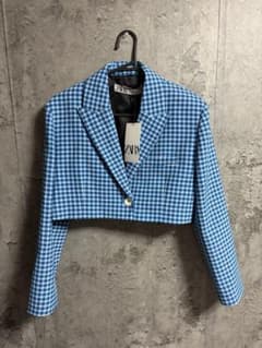 ZARA チェック柄 クロップド丈 ジャケット Mサイズのサムネイル