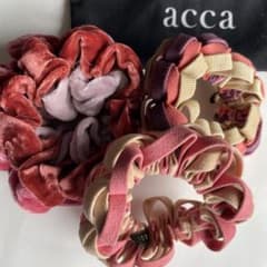 acca シュシュ 3個セット ベルベット ピンク系 ループシュシュ