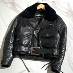 希少 BIGTWIN ビッグツイン BOSS ファー付 コンチョ ライダース 黒 