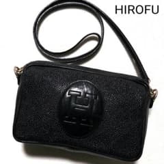 HIROFU 2WAY ショルダーバッグ レザー シボ革 Hロゴ ゴールド金具 