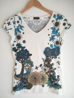 mashmani 花と鳥プリント Tシャツ 半袖のサムネイル