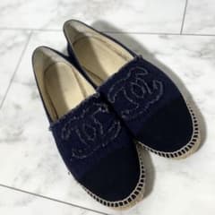シャネル　CHANEL ネイビー ロゴ刺繍 エスパドリーユ スリッポンのサムネイル