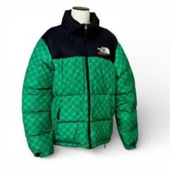 K3955 グッチ×ノースフェイス コラボ ダウンジャケット グリーン XL 