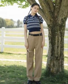 k*o様 紗栄子アリソンブラウン　水色 ボーダー フード付きニット アリソンブラウン 紗栄子 BORDER KNIT LOGO COLLAR TOP - メルカリ