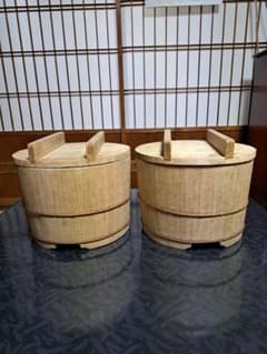 木製 おひつ お櫃 寿司桶 木桶 蓋付き 昭和レトロ 26cm 2つセット