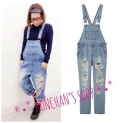 ❥❥タグ付き 新品未使用!! GU デニムサロペットテーパードパンツＪＮ❥❥のサムネイル