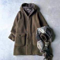 クリーニング済☆ARMEN アーメン ロング ボアコート フード ブラウン 
