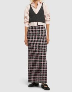 MSGM　チェック柄ロングスカート バックスリット　スリット左側ほつれありのサムネイル