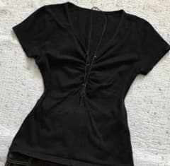 Vネック グランジ Y2K ブラック Tシャツのサムネイル