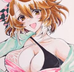 く*こ様 手描きイラスト ウマ娘 ダンツフレーム 水着 ファンアート i*a様 中色紙 ウマ娘 ダンツフレーム 水着 ファンアート 手描き