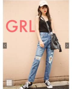 GRL ハイウエストクラッシュテーパードデニムパンツ ブルーのサムネイル