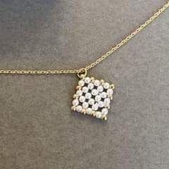 小ぶり光を編むスクエアパール真珠ネックレスマリハゴールド14K 