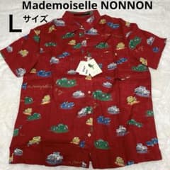 Mademoiselle NONNON マドモアゼルノンノン コーヒー総柄 スタンドカラー 長袖シャツ サイズ 38 M /赤系/パパス/日本製 Mademoiselle NONNON マドモアゼルノンノン コーヒー総柄 スタンド