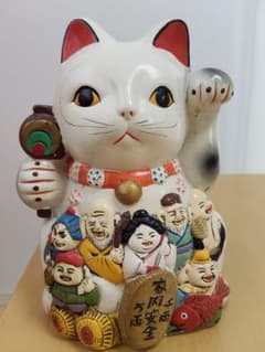 昭和レトロ】招き猫 貯金箱 陶器製 置物 縁起物 商売繁盛 高さ20cm