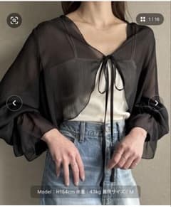 シアー素材 フロントリボン ボレロ 長袖 ブラックのサムネイル