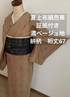 証紙付 正絹 絹芭蕉 夏上布 生成濃ベージュ 絣文様 透け物 夏着物 美品 