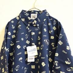 【新品未使用品　タグ付】シナコバ　半袖 総柄　ポロシャツ　LL 日本製　ネイビー 新品未使用品 タグ付】シナコバ 半袖 総柄 ポロシャツ LL 日本製
