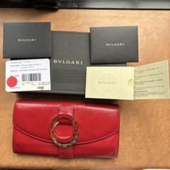 美品 BVLGARI カーフスキン 長財布 赤 - メルカリ