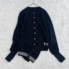ヨウジヤマモト 変形 ネット カーディガン ブラック 3 美品 L 希少 レア Y-3 ヨウジヤマモト アディダス ロゴ変形カーディガン カシミヤ混 ロゴ