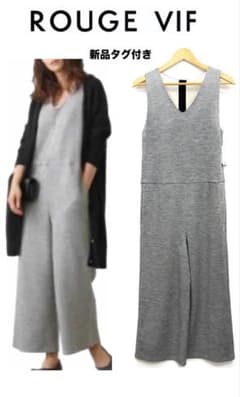 Rouge Vif All-in-One Jumpsuit Rib Knit Wide Pants Cotton Wool