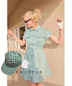 【RIENDA GOLF】ギンガムチェックドロストワンピース&キャップ/リエンダ RIENDA GOLF】ギンガムチェックドロストワンピース&キャップ/リエンダ