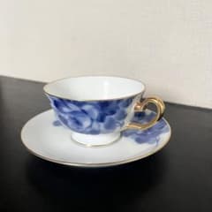 大倉陶園 金彩 ブルーフラワー カップ＆ソーサー 高級食器 日本製 美品