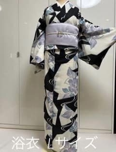 浴衣　ゆかた　ユカタ　白に黒 Lサイズ　ポリエステル100%花火 L 浴衣単品 浴衣 ゆかた ユカタ 白✖️黒 Lサイズ 花火に L浴衣単品 ポリエステル