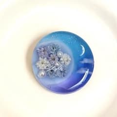 レジン ヘアゴム キーホルダー ドライフラワー 月 パープル ブルー