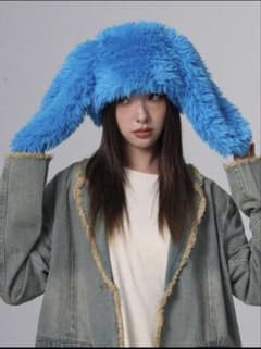 ブルー ファー うさ耳 帽子のサムネイル
