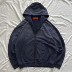 -80s フルジップパーカー USA製 ナス紺 アルミジップ XL相当 フェード 00's vintage ジップパーカー ナス紺 フェード 短丈 シティーボーイ