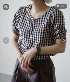 しずえ様専用⭐︎フロントシャーリング ギンガムチェック パフスリーブトップスのサムネイル
