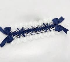 ロリータ ヘッドドレス 紺色 レース リボンのサムネイル