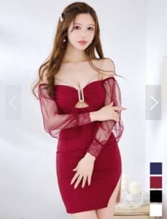 ぽんずさん限定ワインレッド オフショルダー シースドレスのサムネイル